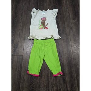 Blanke Boutique Girls 4T Beach Dog Ruffle Top and Green Capri Pants Outfit Set